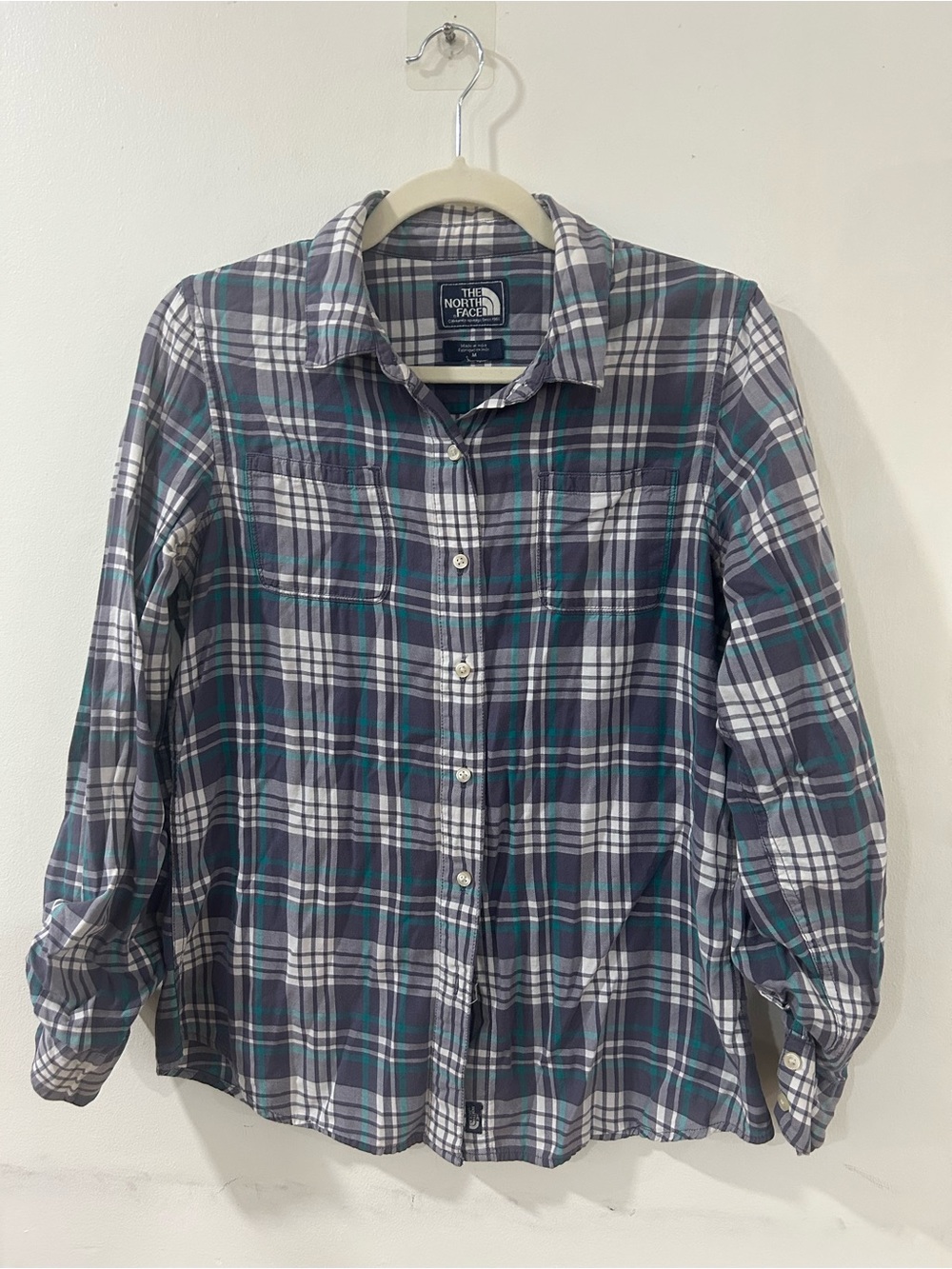 The North Face women’s Gray Plaid Button-Down Shirt